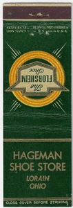 Vintage Matchbook Cover Florsheim Hageman Shoe Store Lorain Ohio . - Picture 1 of 3