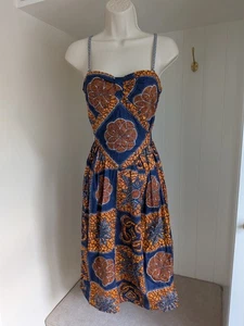 Beautifu Orange, Navy, White And stripe Patternl Dress, Unusual. Size 10. - Picture 1 of 4