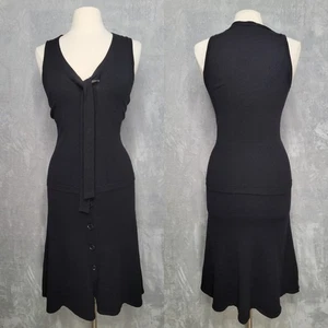 Vestido midi negro vintage DIANE VON FURSTENBERG talla S mezcla de lana merino botones - Imagen 1 de 9
