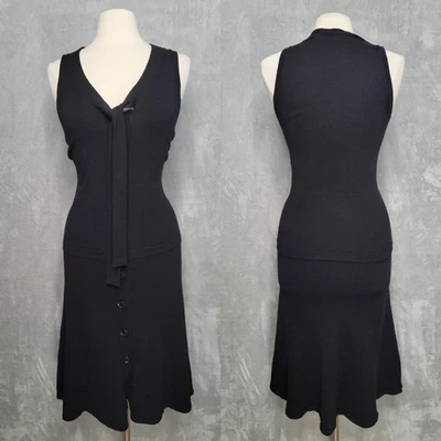 Vestido midi negro vintage DIANE VON FURSTENBURG talla S mezcla de lana merino botones Foto 1 de 4