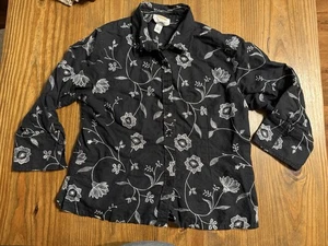 Talbots Petites irisches geknöpftes Damenhemd aus Leinenmischung Größe Medium geblümt - Bild 1 von 9