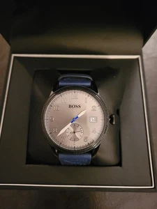 NWB Authentic 1513684 Hugo Boss Men's Watch Dare Blue Leather Strap 44 mm - Picture 1 of 9