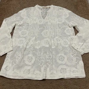Weiche Umrandung Damen Petite Medium weiß bestickt Blumen Tunika - Bild 1 von 7