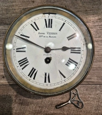 pendule mécanique ancienne horloge bateau horloger fin 19ème Henri Verron Paris  - Photo 1/4