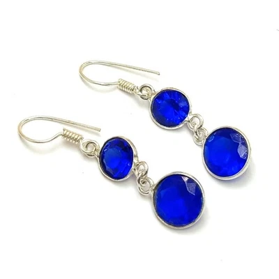 Pendiente colgante de piedras preciosas de topacio azul de tendencia enchapado en plata de ley 925 joyería Foto 1 de 4