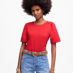 Neu mit Etikett Madewell Side-Cinch Puffärmel T-Shirt in Wassermelone - Größe: Medium - Bild 1 von 12