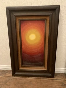 Vtg Framed Oil Sun Rainbow Painting 1970’s - Picture 1 of 3
