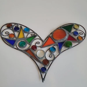 Mosaico Vidrio Forma Corazón Atrapasol Ventana Metal Buen Estado Ver Descripción! - Imagen 1 de 16
