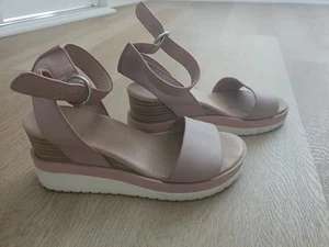 Jo Mercer blush pink leather wedge ankle strap sandals shoes size 38 (7-7.5) - Picture 1 of 5