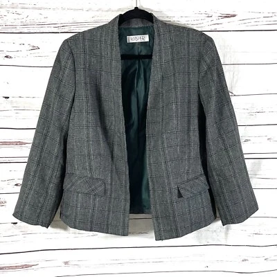 Kasper Jacket Women’s 12 Gray /Green 3/4 Sleeves Open Blazer Plaid - Image 1 of 4