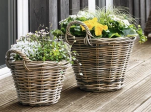 Rattan Korb Mittel Pflanzkörbe Blumen Garten Terrasse Größe Ø 35 x H 25 cm - Bild 1 von 2