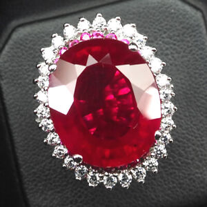 Ruby Pigeon Blood Red Oval 22.3Ct. 925 Sterling Silver Ring Size 6 Jewelry Women