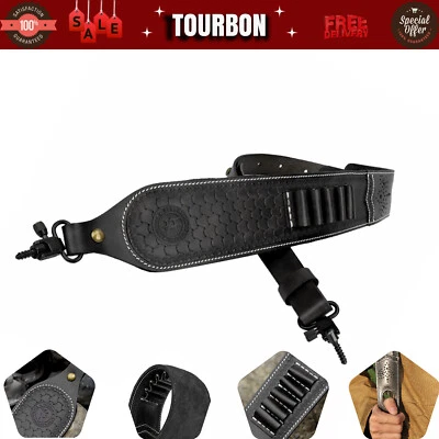 TOURBON Leather Rifle Sling Cartridges Holder Finger Rest Strap+Swivels+Screws - Image 1 of 4