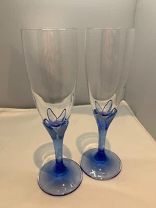Set Of 2 Bormioli Rocco Bouquet Blue Champagne Flutes Glasses - Picture 1 of 5