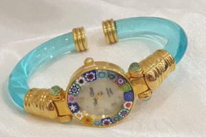 Women's Light Blue Wristwatch-Original Handmade Glass-Made in Italy-Venezia - Picture 1 of 5