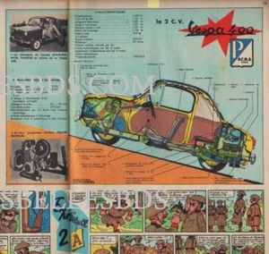 1958 DOCUMENT (ref CG 12) AUTO LA VESPA 400 par TAVARD - Foto 1 di 1