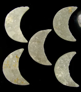 128.15 Ct Natural Druzy Quartz 30-31 mm Gemstone Moon Cabochon 5 Pcs Lot - 63273 - Picture 1 of 5