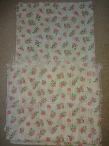 Homemade White Vintage Curtain Panel & 2 Dresser or Table Scarves Flowers Fabric - Picture 1 of 5