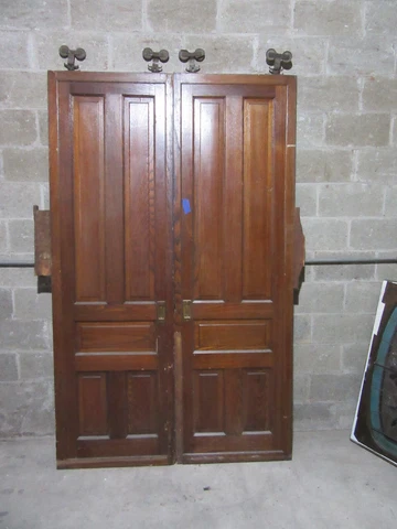 ~ ANTIQUE CHESTNUT POCKET DOORS ~ 54.25 X 88.25 ~ ARCHITECTURAL SALVAGE Cover