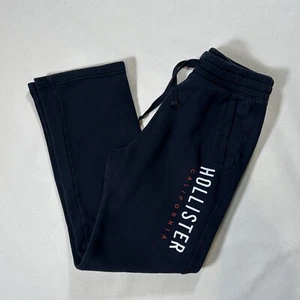 Hollister Men’s Logo Sweat Pants Black Straight Leg Drawstring Pockets Sz S - Picture 1 of 11