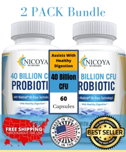 Probiotics 40 Billion CFU Potency Digestive Immune Health 120 Capsules USA 2 Pk - Picture 1 of 9