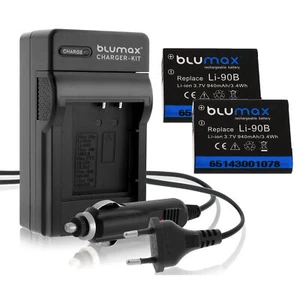 2x Blumax Akku + Ladegerät Haus/Auto für Olympus Stylus Sh-2,SP-100EE - Bild 1 von 1