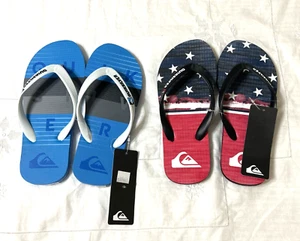 NEW QUIKSILVER FLIP FLOPS Youth Size 4 Molokai Blue Red FREE SHIP Boys Sandals - Picture 1 of 14