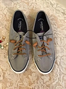 Sperry Women's Top-Sider 8.5 Seacoast Gray Canvas Shoes Leather Laces STS90551 - Picture 1 of 5