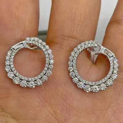 2.30Ctw Round Lab Created Diamond Huggie Hoop Earrings 14K White Gold Plated - Image 1 of 4