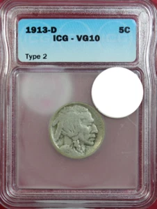 1913-D TYPE 2 BUFFALO NICKEL ICG VG10 - Picture 1 of 4