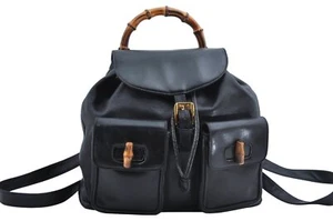 Authentic GUCCI Bamboo Backpack Leather Black 4172M - Picture 1 of 10