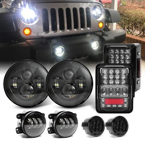 7" LED Headlights Fog Lights Turn Tail Lamp Combo For Jeep Wrangler JK 2007-2018 - Picture 1 of 15