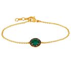 Brass Adjustable Chain Gemstone Fancy Bracelet With Green Onyx & Cubic Zircon