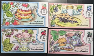 #3294-3297 BERRIES set of 4 FDC COLLINS Hand-Painted PERFECT!!! - Picture 1 of 6