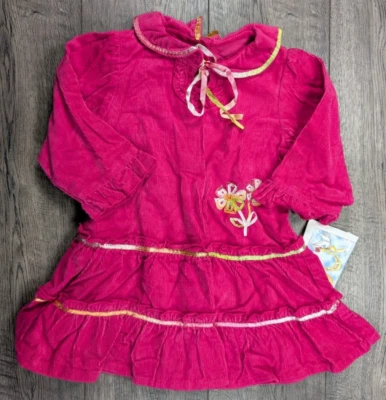 Roupas de bebê menina novas duas pombas tartaruga 18 meses veludo rosa vestido flor - Imagem 1 de 3