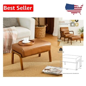 Elegant 15.5" Mid-Century Modern PU Leather Footrest Ottoman in Yellowish Brown - Picture 1 of 11