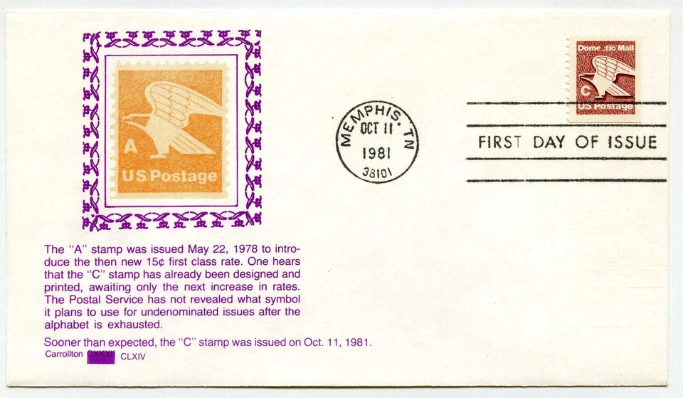 1948  'C' (20c) Eagle Non Denominated booklet single Carrollton FDC - Image 1 of 1