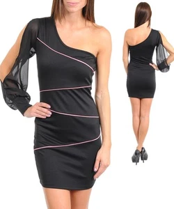 Ladies Girl Black One Shoulder Bodycon Cocktail Party Dress Size 8 10 12 NEW - Bild 1 von 1