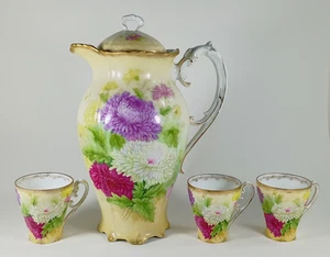 Antique Hand Painted Barvarian Lidded Teapot Pitcher with Cups. 46 oz. - Picture 1 of 22