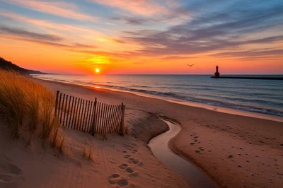 Sunset Lighthouse Dunes - Stretched Canvas Photo Wall Art- FREE SHIPP - Image 1 of 3