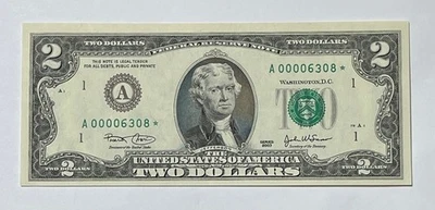 U.S. - Series 2003 $2.00 Federal Reserve Note (00006308 Serial Numbers STAR) - Image 1 of 2