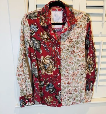 Camisa Cino Floral Algodón Arrugado Western Talla M Boho Para Mujer Usada en Excelente Condición Foto 1 de 4
