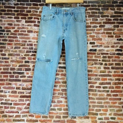 Vintage Distressed Denim Jeans 32x29 Arizona Light Wash Holes at Knees - Image 1 of 4
