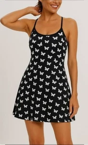 Women’s Ovruns Tennis Dress with Built-In Bra & Shorts – Black Butterfly Size S - Picture 1 of 2