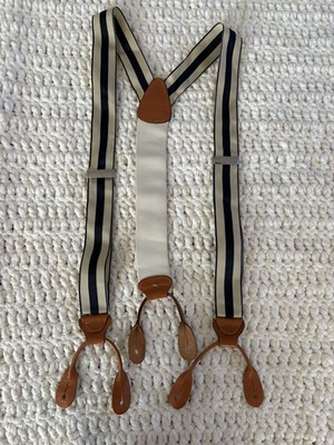 Tirantes Brooks Brothers Tirantes Talla Grande L Azul Beige Rayas Hecho en Inglaterra Foto 1 de 4