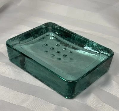 Jabonera de vidrio artístico reciclado agua turquesa sólido pesado Foto 1 de 4