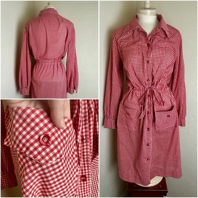 Vestido De Colección Años 50 60 Hecho a Mano Rojo Blanco Guinga Cottagecore Country Western L XL Foto 1 de 4