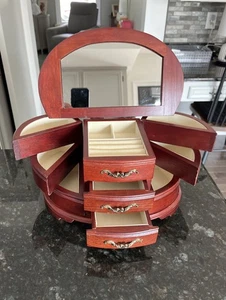 Mele & Co Delyth Wooden Armoire Jewelry Box Walnut Finish with Mirror - Picture 1 of 5