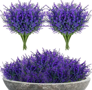 10 Stück Kunstblumen für draußen Faux Lavendel Pflanzen UV-beständig Kunststoff - Bild 1 von 18