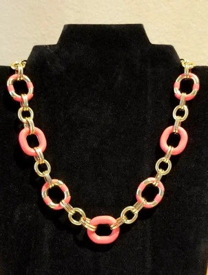 *NUEVO Collar Kate Spade Audaz Grueso Tono Dorado Coral/Rosa Caliente Esmalte Eslabones - Nuevo sin Etiquetas Foto 1 de 4
